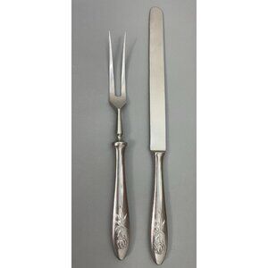 Vintage Cathedral Meat Carving Set Fork Knife Stainless Steel Rose Germany